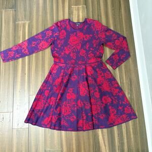 Julia Jordan Floral Long Sleeve Sweater Dress Pink Red Purple Flowy Art Deco